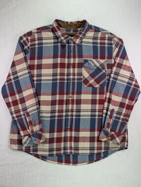 CQR Men 2XL Plaid Flannel Shirt Corduroy Cuff Cotton Heavyweight Red Blue
